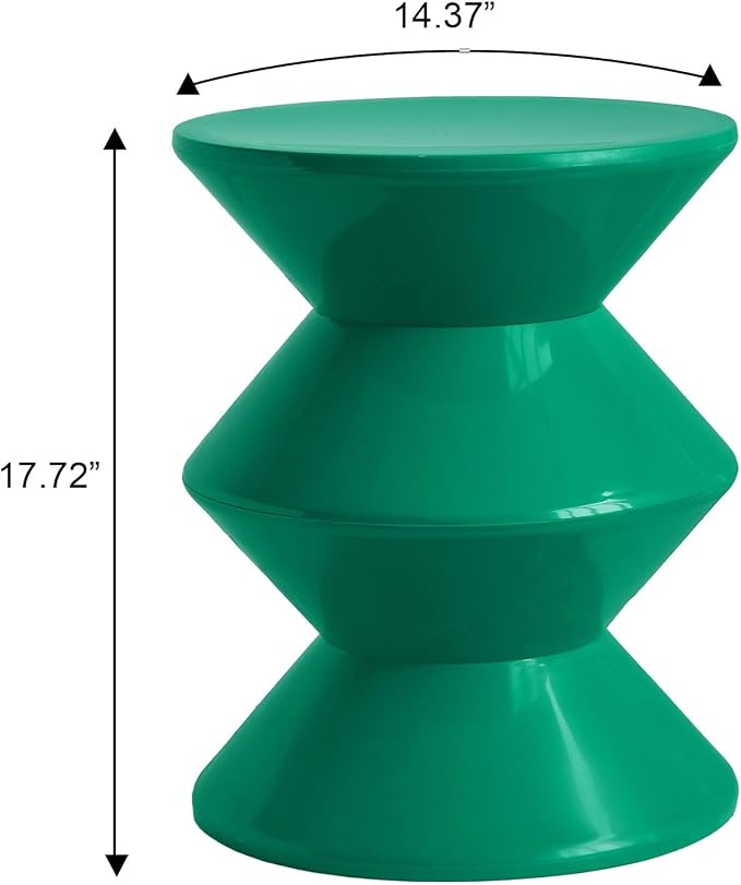 LeisureMod Aura Collection Modern Round Side Table - Green ABS Plastic Double-Hourglass Pedestal - No Assembly Weatherproof Accent Furniture for Living Room, Patio & Outdoor Decor