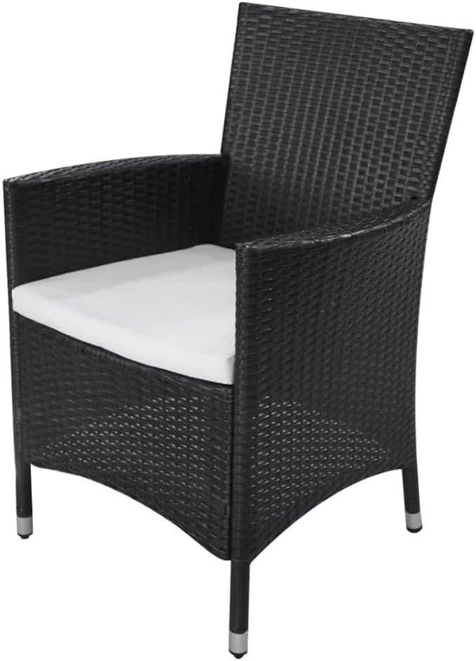 11 Piece Outdoor Patio Dining Set with Cushions Poly Rattan Black, All-Weather Wicker Garden Furniture with Tempered Glass Tabletop and 10 Chairs for Backyard Deck Poolside Entertaining