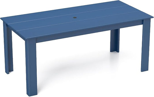 BRIOPAWS Outdoor Dining Table | HDPE | 67” Patio Rectangle Tables | All Weather | Umbrella Hole | Patio Furniture Set for 4-6 Person | Blue