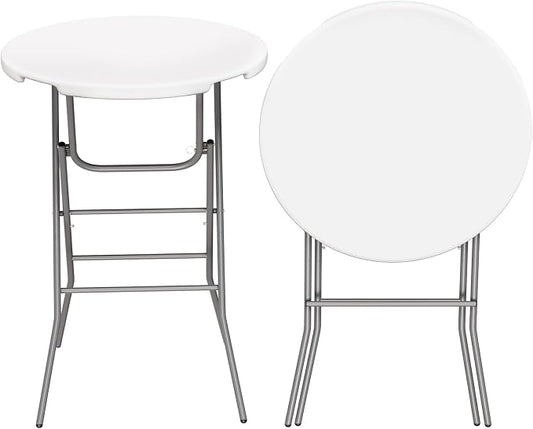 TLSUNNY 1Pcs 32" Folding Round Cocktail Table, Indoor/Outdoor High Top Bar Table W/Locking Leg & Removable Legs, Stabilizing Crossbar, for Party, Commercial Events, Bistro, 280LBS (1, White)
