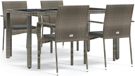 Afuera Living Contemporary 5 Piece Patio Dining Set, Weather-Resistant PE Rattan, Powder-Coated Gray Finish, Modular Design, Cushioned Seats, Rectangular Garden or Terrace Furniture for Outdoor Dining