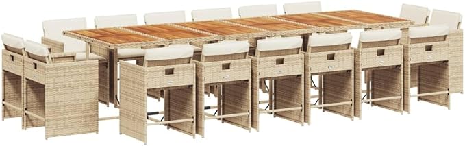 17-Piece Outdoor Patio Dining Set, Poly Rattan Garden Table and 16 Foldable Chairs with Cushions, Space-Saving Cube Design for Backyard Deck
