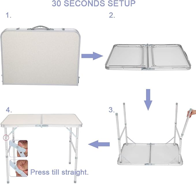 3FT Outdoor Aluminum Camping Folding Table, Lightweight Portable Folding Picnic Table,Outdoor Tables with Carrying Handle
