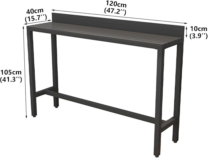 Outdoor Bar Table, Patio Pub Height Table with Anti-Fall Baffle, All-Weather Bar Height Counter Table, Narrow Dining Table for Hot Tub, Garden & Backyard(Color:Black+Black,Size:L-47.2in)