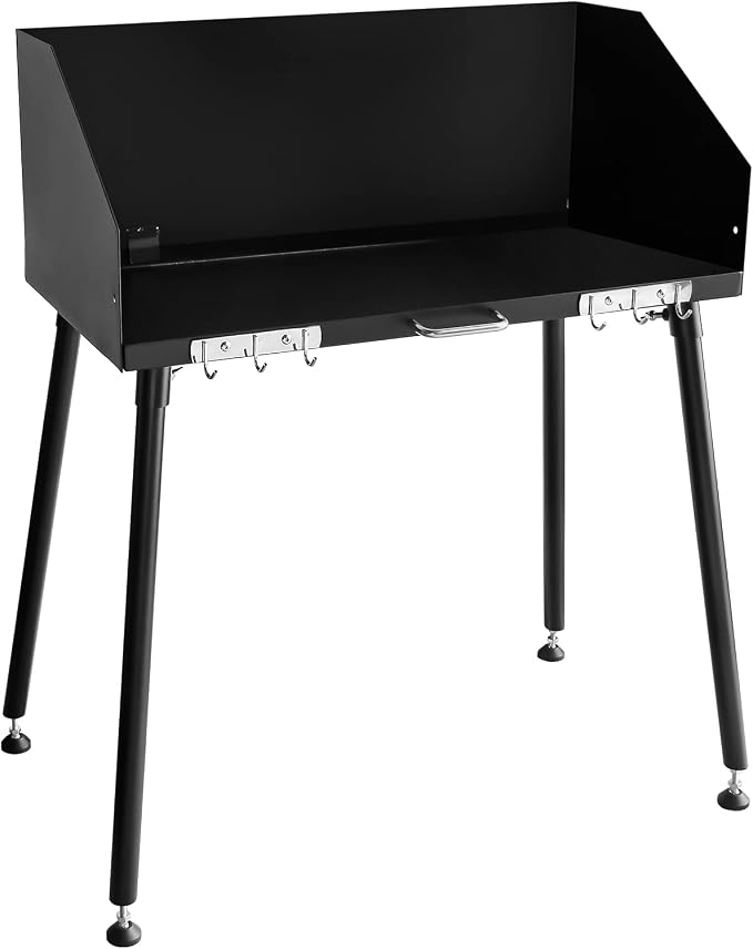 Carbon Steel Camp Cooking Table,38x16 Inch Heavy Duty Dutch Oven Table,with Three-Sided Windscreen and Four Legs for Grill Travel Table Outdoor Picnic,Beach,BBQ,Backyards