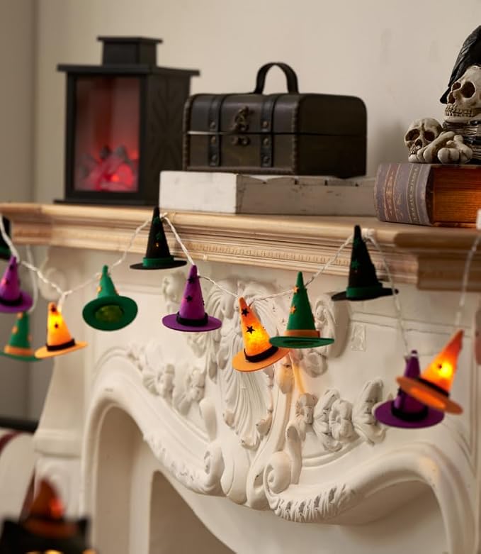 Halloween String Lights, 9.8FT 20 LED Halloween Fairy Light Decor | Orange Purple Black Green Halloween Spooky Witch Hat Lights – Battery Operated (Not Included), Spooky Halloween Party Decor