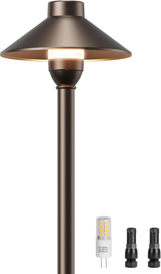 PARTPHONER Low Voltage Landscape Lighting 1-Pack, Aluminum 12V Pathway Light with G4 Bulb, Waterproof Oil Rubbed Bronze Color Wired Path Light with Connectors for Walkway Yard Garden