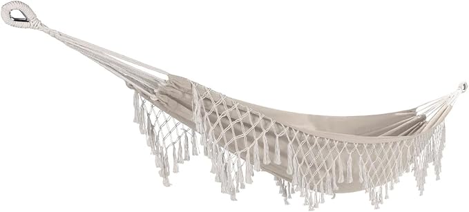 Bliss Hammocks BH-400FR Hammock in a Bag with Fringe, Cotton, Portable, Supports up to 250-Pounds for Camping, Hiking and Outdoors, Natural