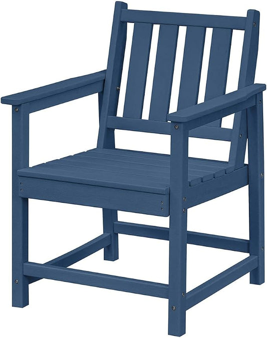Outdoor Patio Chair, All-Weather HDPE Outdoor Furniture Chairs with Backrest and Armrest, 300 lbs Support Patio Dining Chair for Garden, Deck, Porch, Navy
