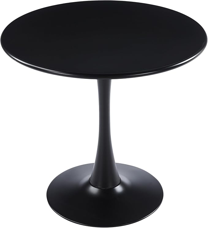LeisureMod Bello 35" Round Outdoor Dining Table, Modern Black Metal Patio Bistro Table with Pedestal Base, Weather-Resistant Accent Table for Balcony, Garden, Deck, Backyard & Cafe, Black