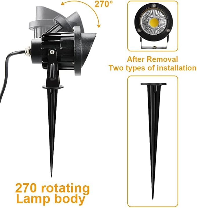 Romwish 10W Landscape Lighting, 120V Plug-in Outdoor Spotlights, 2 Pack | 3000K Warm White, 1100LM Bright LED, IP65 Waterproof, 120V Plug and Play, Adjustable 270° Beam for Yard Garden Lawn Tree