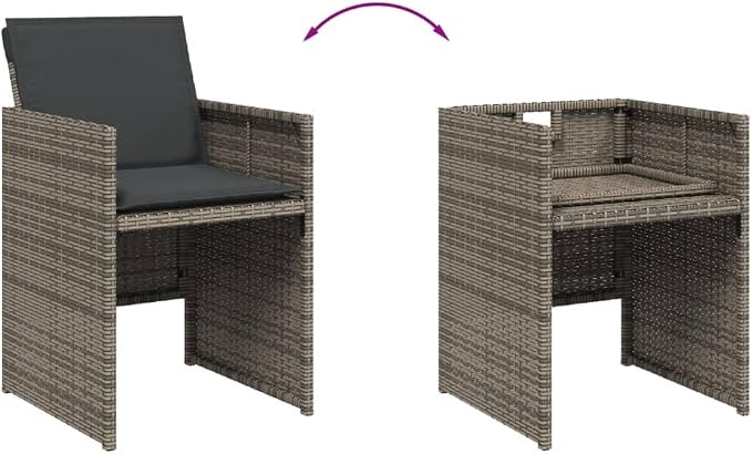 9-Piece Patio Dining Set with Cushions Gray Poly Rattan Outdoor Furniture Set for Garden Backyard Balcony Porch