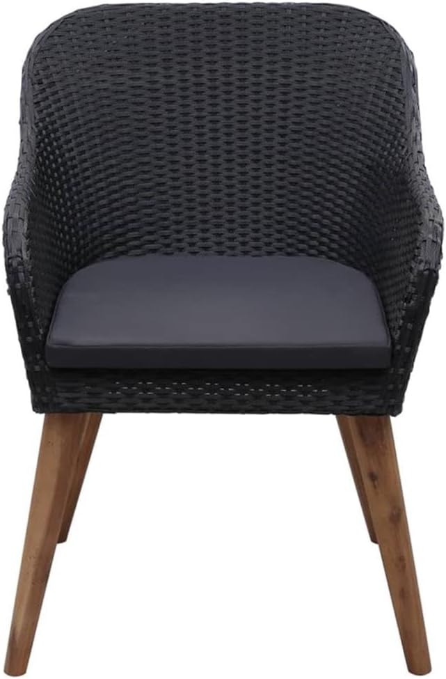 Afuera Living Contemporary 7 Piece Patio Dining Set, Black PE Rattan, Powder-Coated Steel Frame, Glass Tabletop, Weatherproof Outdoor Furniture with Washable Polyester Cushions for Garden or Patio Use