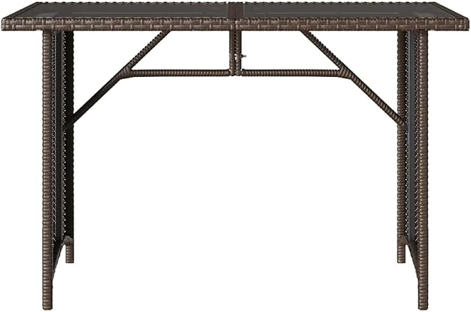 vidaXL Patio Table with Glass Top – Brown Rectangular Outdoor Furniture for Garden/Patio – Durable Poly Rattan and Steel Frame, UV-, 43.3"x26.8"x27.6"