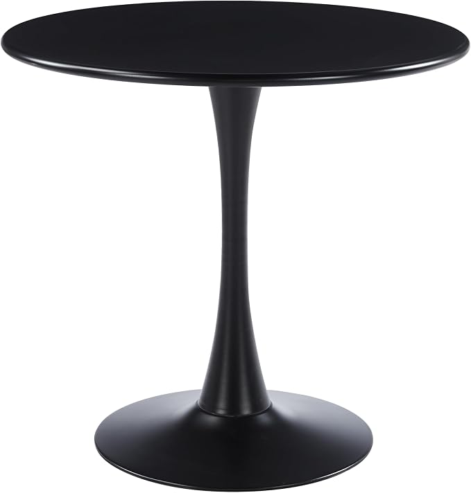 LeisureMod Bello 31" Round Outdoor Dining Table, Modern Black Metal Patio Bistro Table with Pedestal Base, Weather-Resistant Accent Table for Balcony, Garden, Deck, Backyard & Cafe, Black