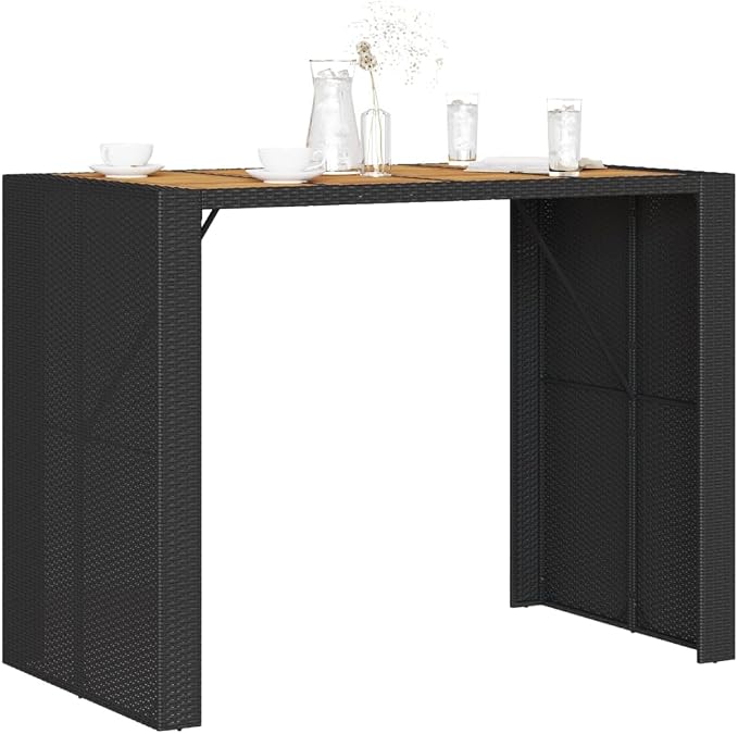 Outdoor Bar Table with Synthetic Poly Rattan, Tall Rectangular Patio Bistro Table for Garden, Deck, and Balcony, Seats 4, Durable Weather-Resistant Frame, Black