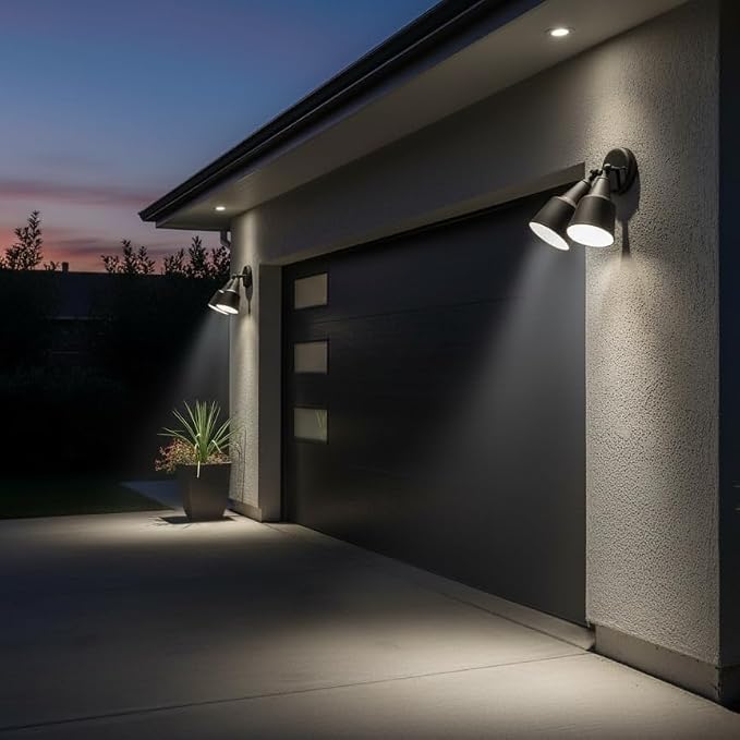 Generation Lighting 2-Light 12.5-Inch Adjustable Flood Light in Black | Wet-Rated Aluminum Fixture with Matching Shade, an Exterior Lighting Fixture and Outdoor Lamp for Home Security or Driveway