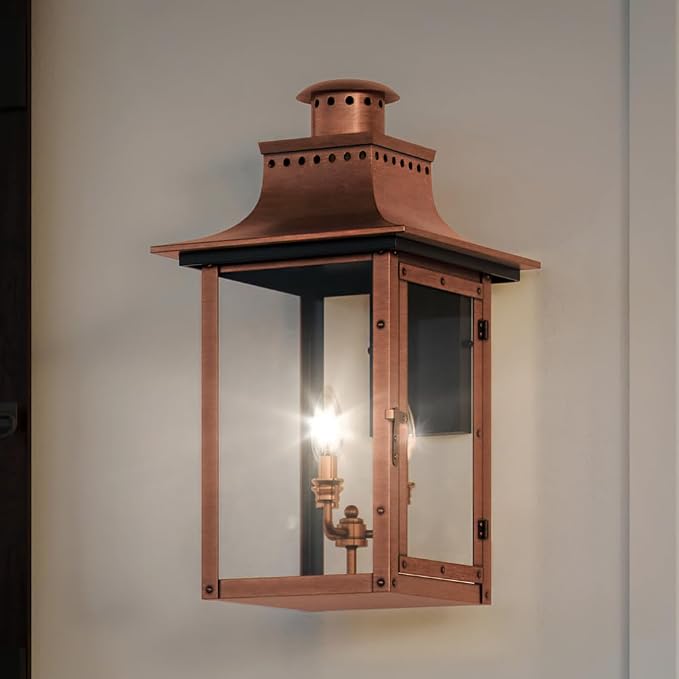 Urban Ambiance Luxury Antique Outdoor Wall Light, Large Size: 23" H x 12" W, with French Country Style Elements, Rustic Copper Finish, UQL1411, Longview Collection