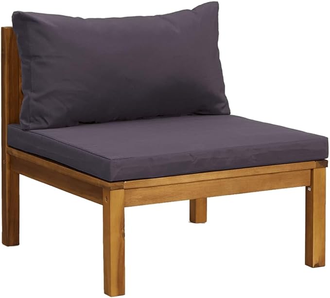 3 Piece Patio Conversation Sofa Set with Dark Gray Cushions, Acacia Wood Patio Furniture Set with Middle Sofa, Coffee Table, Footrest for Porch, Deck, Backyard,-419