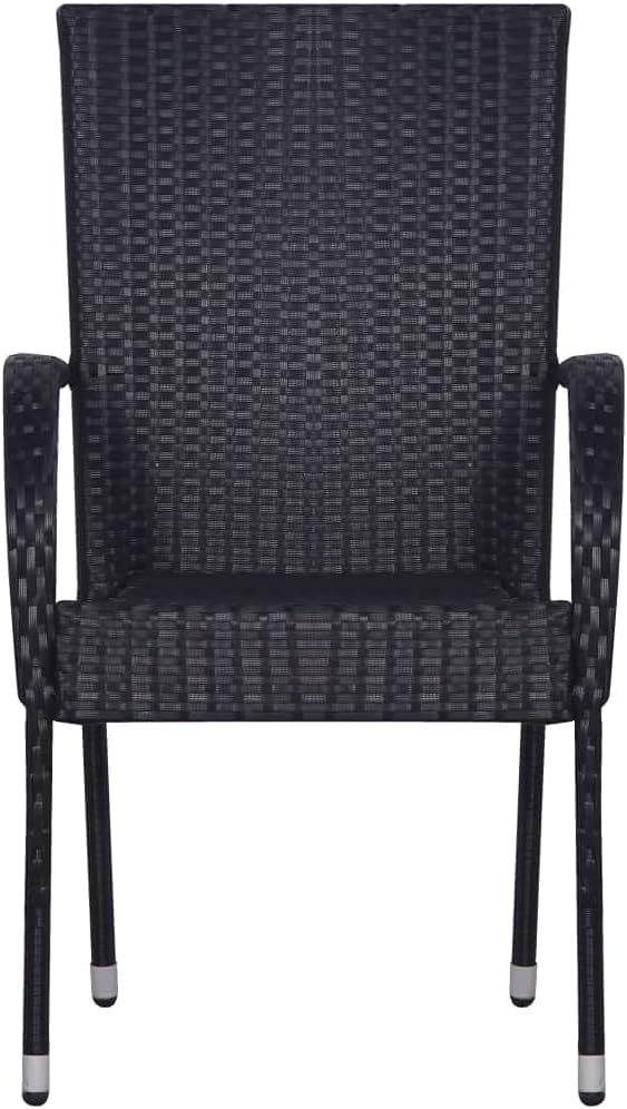 5 Piece Patio Dining Set, Outdoor Wicker Table and 4 Stackable Chairs, Weather-Resistant Poly Rattan Furniture for Garden, Backyard, and Poolside, 63 Inch Table