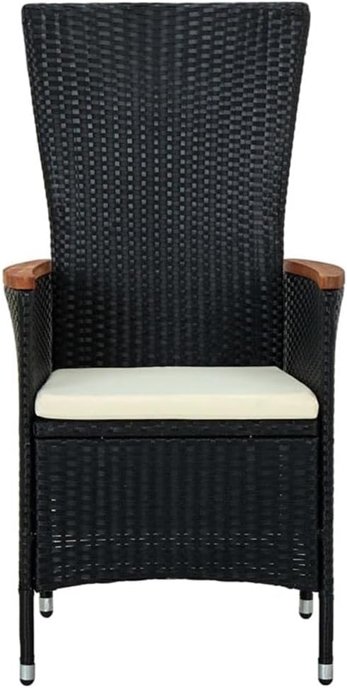 Afuera Living 3-Piece Garden Dining Set, Black and Cream White, Steel Frame with PE Rattan, Cushioned Reclining Chairs, Outdoor Patio Furniture for Small Balconies or Terraces
