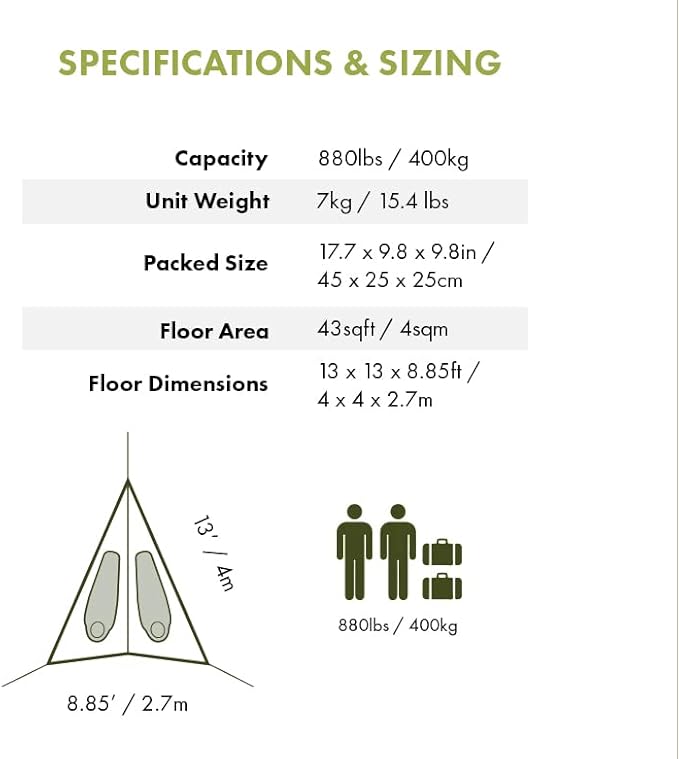 Tentsile Duo 2P Double Hammock – Camping and Lounging Hammock for Backyards, Festivals, Roo, Picnics, Outdoor Campouts, Black, Two Person, Designed in the UK (2024)