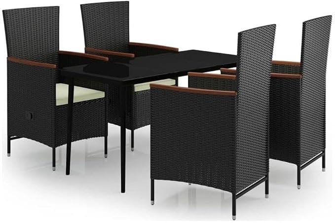 Afuera Living Powder-Coated Steel Patio Dining Set, Black Finish, 5-Piece Set with Rectangular Glass Table and Multi-Position Chairs, Weather-Resistant Outdoor Furniture for Garden, Patio, Terrace Use