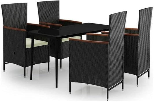 Afuera Living Powder-Coated Steel Patio Dining Set, Black Finish, 5-Piece Set with Rectangular Glass Table and Multi-Position Chairs, Weather-Resistant Outdoor Furniture for Garden, Patio, Terrace Use