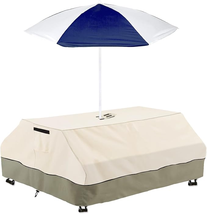 Bitubi Kids Picnic Table Cover with Umbrella Hole for Kids 3-in-1 Sand & Water Table, Waterproof Wood Outdoor Convertible Picnic Table Cover,Beige