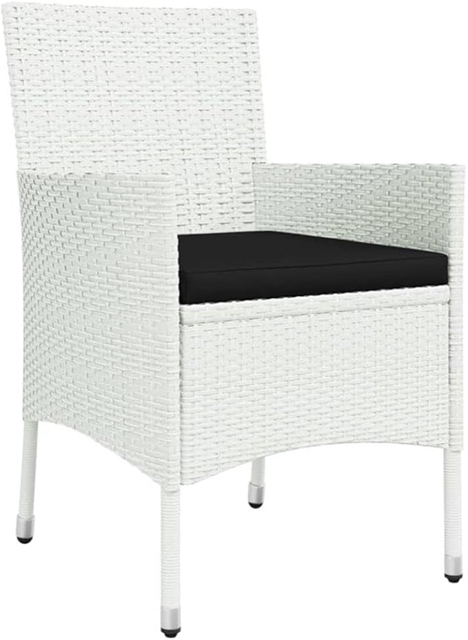 Afuera Living 5-Piece Patio Dining Set, White Poly Rattan, Powder-Coated Steel, Adjustable Armrests, Cushioned Seats, Modern Indoor/Outdoor Table and Chairs, Garden, Terrace or Balcony Use