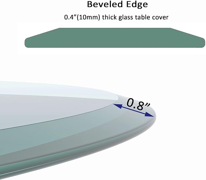 32" Round Glass Table Top - 3/8" Thick Beveled Edge Tempered Glass, Replacement Glass Top for Kitchen/Patio