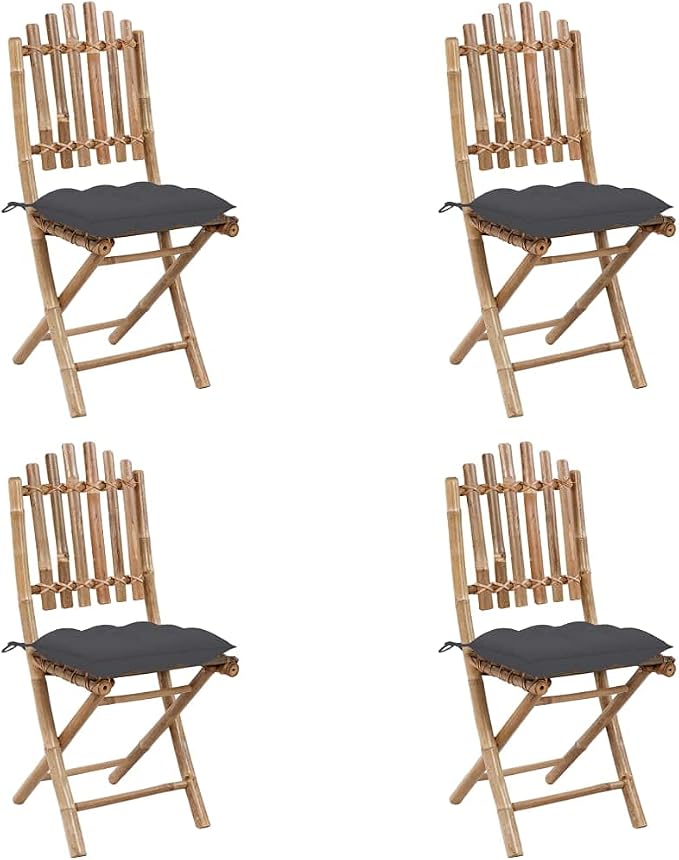 Bamboo 5 Piece Folding Outdoor Dining Set with Waterproof Cushions for Patio