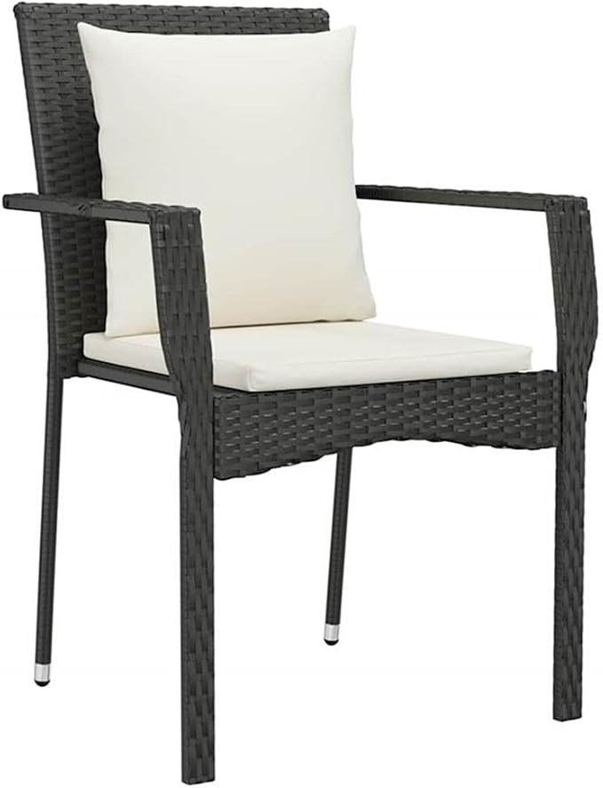 Afuera Living 5 Piece Patio Dining Set, Poly Rattan & Steel, Black Finish, Includes Cushions, Tempered Glass Tabletop, Seats 4, Modern Outdoor Dining Set for Garden, Patio, Backyard, Weather-Resistant