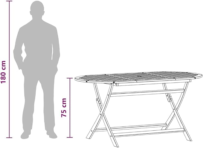 vidaXL Outdoor Dining Table, Folding Patio Table with Umbrella Hole, Garden Furniture for Porch Backyard, Modern Style, Solid Eucalyptus Wood