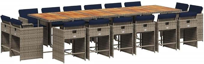 17-Piece Outdoor Patio Dining Set, Foldable PE Rattan Garden Chairs with Cushions and Acacia Wood Table for Backyard, Deck, and Balcony