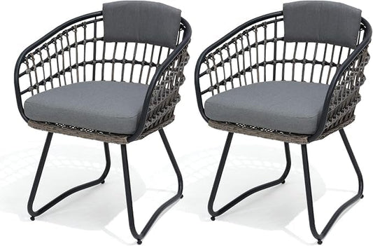 Pellebant 2-piece Outdoor Dining Set for 2 Person - Weather-Resistant Patio Dining Furniture Set, Wicker Chair with Cushion for Deck, Porch, Backyard, Gray