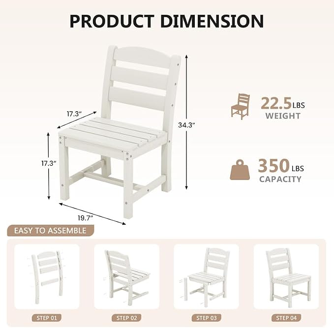KINGYES 8-Piece HDPE Outdoor Dining Set for 6, Square Patio Table & Armless Chairs with Umbrella Hole, All-Weather Patio Dining Set for Backyard, Garden, Lawn & Poolside, White