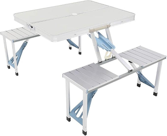 4-person Picnic Folding Table,Height Adjustable Table with 4 Seats Indoor Outdoor Portable Suitcase Table Game Table with Bench