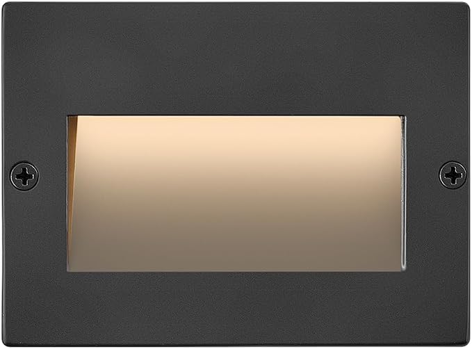 Hinkley Taper 12V Integrated LED Horiz. Step Light, Matte Black Stainless | Recess Mount, Deck Light, Low Voltage, Landscape, Etched Glass, ADA, Outdoor, Aluminum, Wiring Kit Included, Easy Install