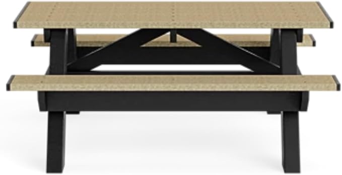Standard 6 Foot Picnic Table Made of 100% Recycled Engineered Plastic Wood |Lifetime Durability, Low Maintenance Wood Look, Weather Resistant, Portable Picnic Table | Black/Weathered