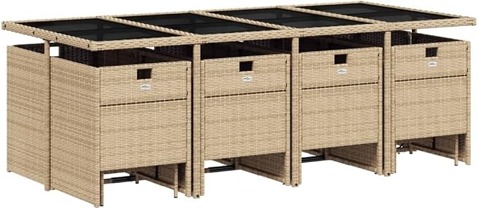 13 Piece Outdoor Dining Set with Cushions Poly Rattan Patio Furniture with Folding Chairs and Stools for Garden Backyard Deck Entertaining Beige Black