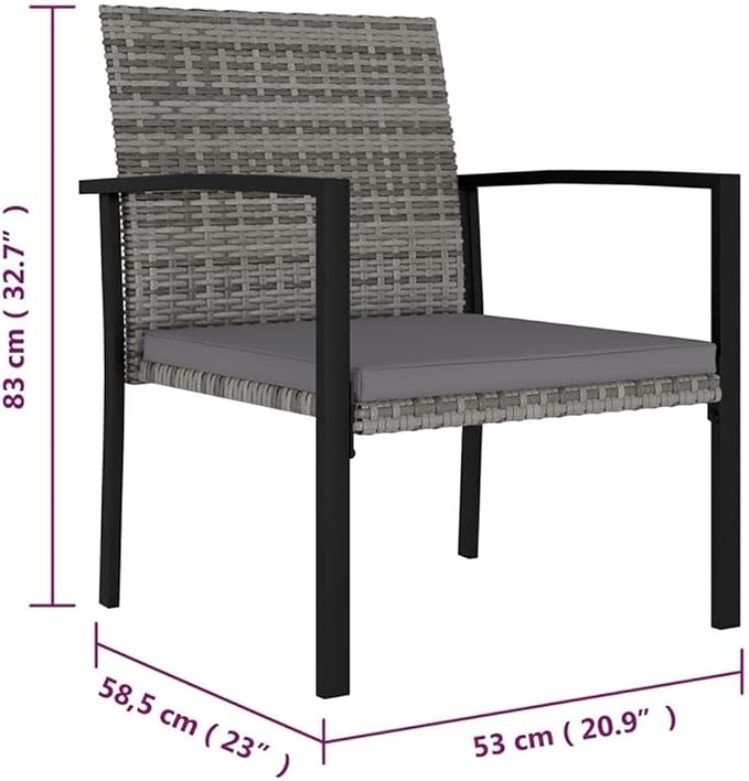 BOWERY HILL Patio Dining Set, Poly Rattan, Powder-Coated Steel, Glass Top, Gray and Black Finish, Seats 6, Weather-Resistant, Cushioned Chairs, Modern Outdoor Furniture for Garden or Patio Use
