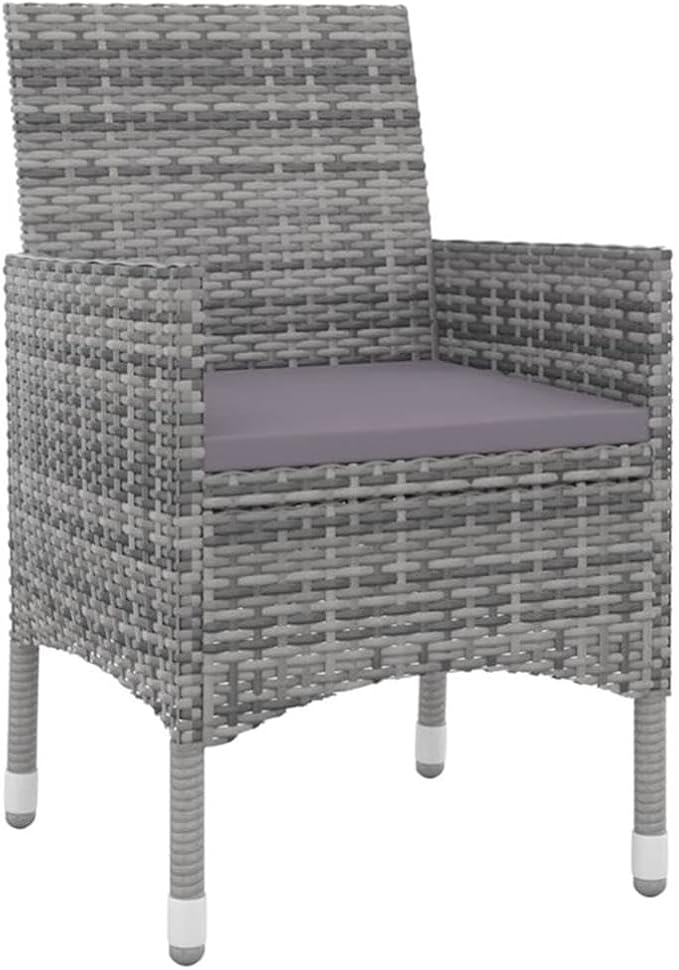 BOWERY HILL 5-Piece Patio Dining Set, Rectangular Glass Table and 4 PE Rattan Chairs, Gray/Dark Gray/Black, UV-Resistant Powder-Coated Steel Frame, Outdoor Garden or Terrace Dining for 4