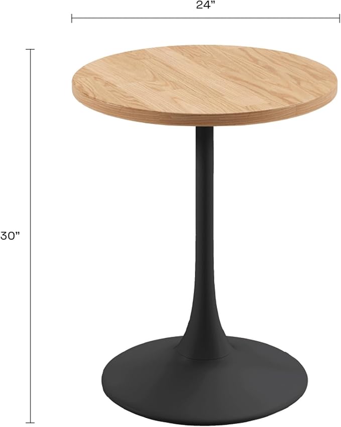 Jamesdar, Elise, Round Heavy Duty Commercial Bistro Table for Indoor Outdoor Restaurant & Café Dining, Solid Oak Top, Steel Base, 300 lb Capacity, 24" D x 30" H, Black