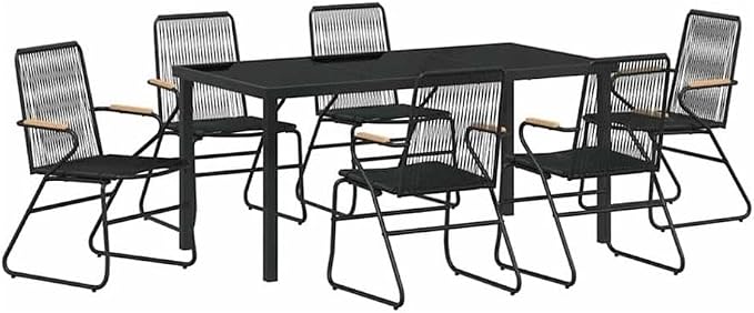 Afuera Living 7-Piece Powder-Coated Steel Patio Dining Set, Black Finish, Rectangular Table, UV-Resistant Materials, Durable Outdoor Furniture for Garden or Patio, Seating Capacity 6