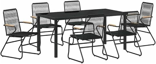 Afuera Living 7-Piece Powder-Coated Steel Patio Dining Set, Black Finish, Rectangular Table, UV-Resistant Materials, Durable Outdoor Furniture for Garden or Patio, Seating Capacity 6