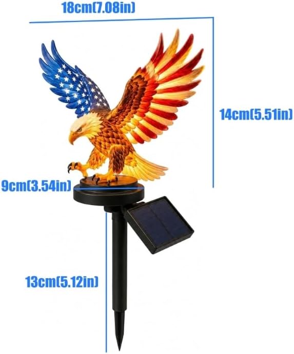 Solar Eagle Garden Light, Outdoor Patriotic Stake 250th Anniversary America Eagle Sculpture Waterproof Light for Fourth of July Memorial Day Yard Lawn Pathway Decor 1 Pack