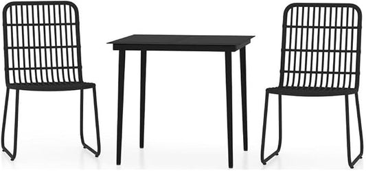 Afuera Living 3-Piece Patio Dining Set, Powder-Coated Steel Frame, PE Rattan Chairs, Glass Tabletop, Black Finish, 31.5 in Compact Table for Garden, Balcony, Terrace, Outdoor Alfresco Dining