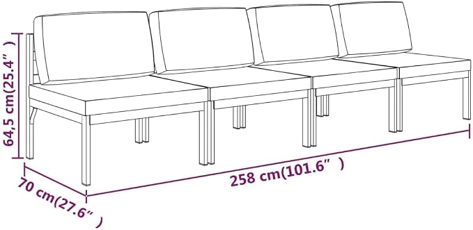 4-Seater Patio Sofa with Cushions, Modular Aluminum Outdoor Sectional Furniture Set, Anthracite Grey Garden Lounge Couch for Backyard, Deck, and Porch