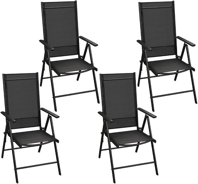 5-Piece Outdoor Patio Dining Set, Folding Metal Garden Table and 4 Chairs, Black Powder-Coated Aluminum and Textilene Bistro Set for Backyard, Balcony and Deck